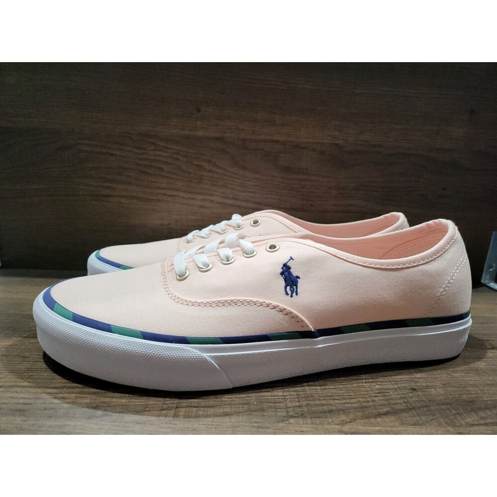 Polo Ralph Lauren Men's Keaton Leather-Trim Canvas Sneakers Carmel Pink 10.5 New